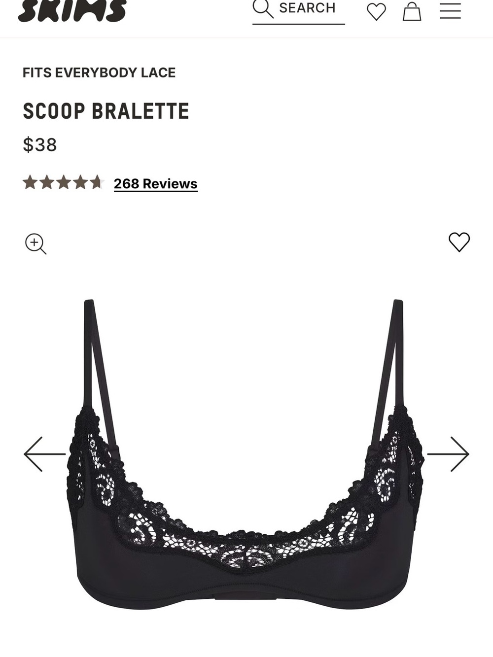 SKIMS Scoop Lace Bralette — Black